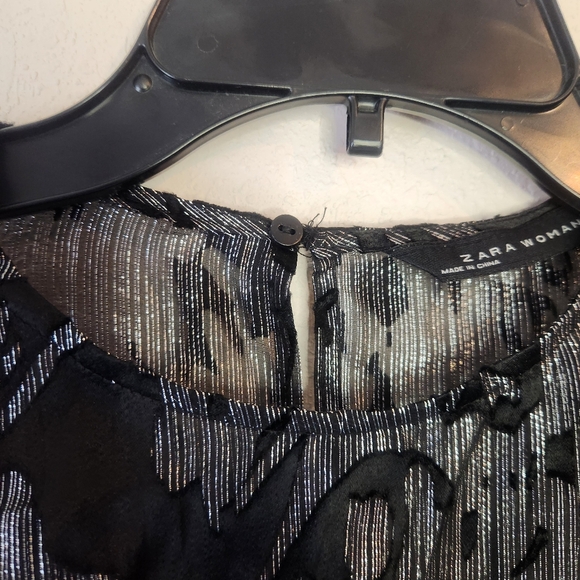 Black and Silver Zara Woman Floral Burnout Dress Medium - Picture 4 of 6